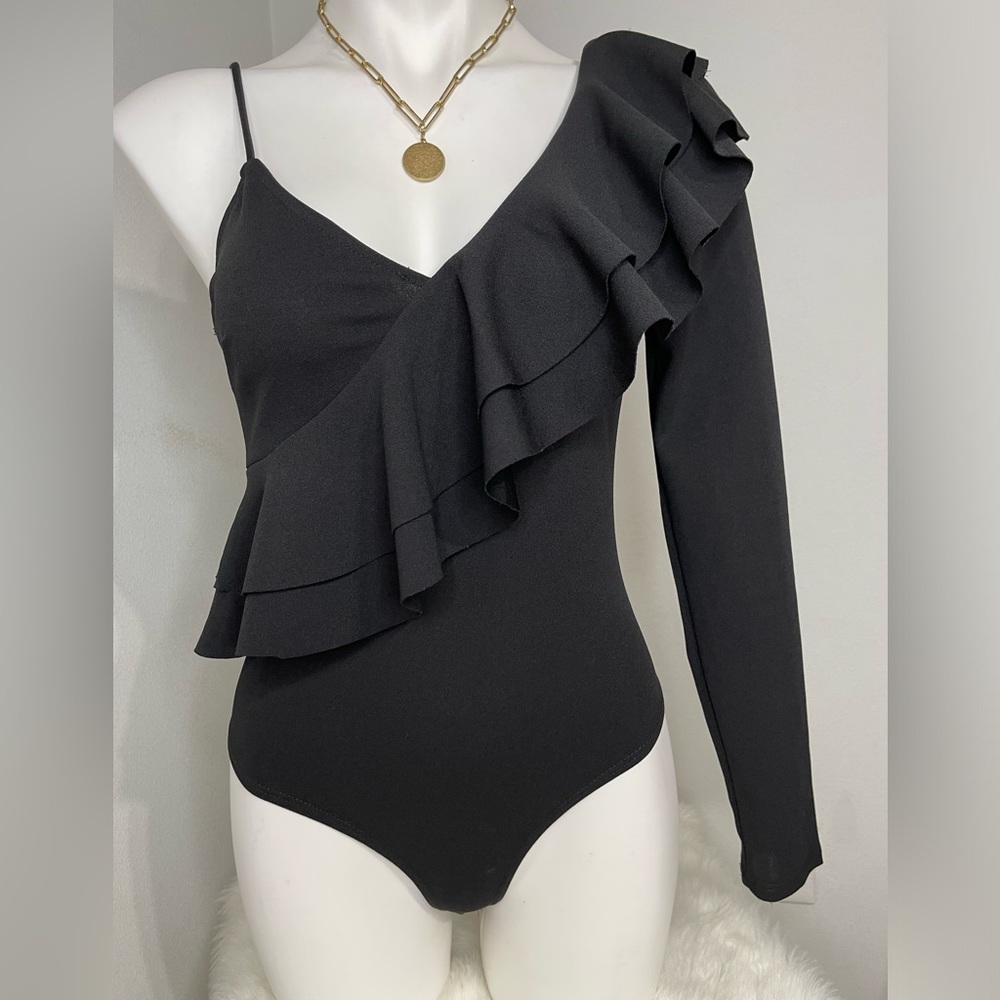 Women's Stretch Slim Fit V Neck Single Sleeve Bodysuit Blouse